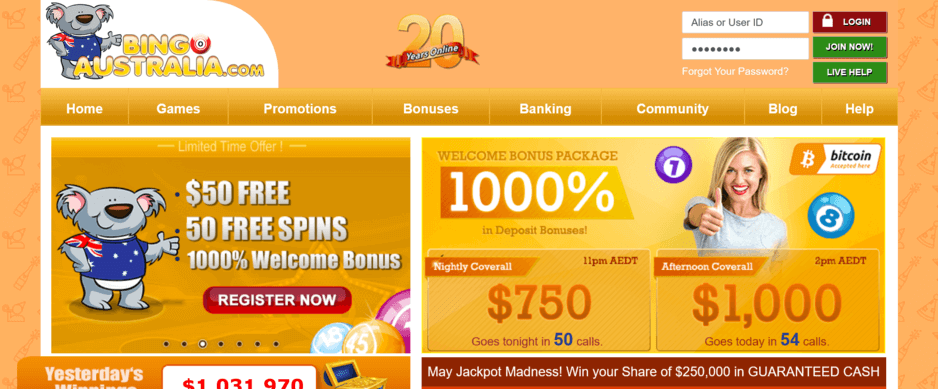 Bingo Australia Home Page