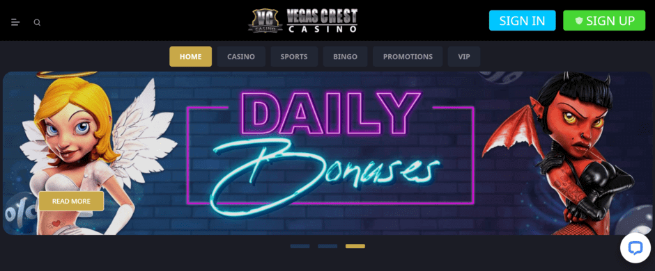 Vegas Crest Casino Home Page